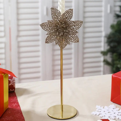 10pcs 4in Glitter Faux Flowers for Christmas Ornaments