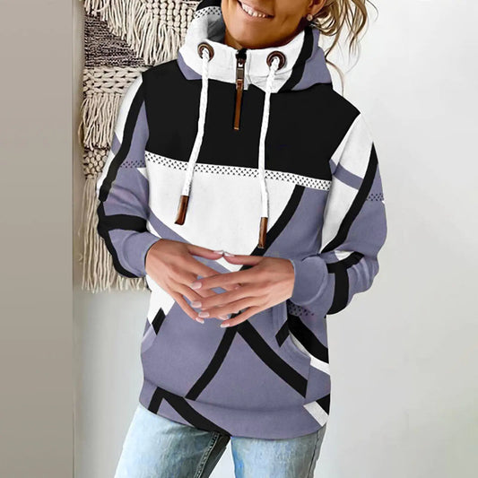 High Neck Printed Fleece Sweater for Women