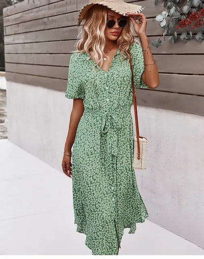 Blumen-Sommer-Midikleid für Damen mit V-Ausschnitt