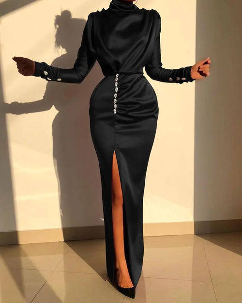 Women's Long Sleeve Sexy High Waist Split Dress