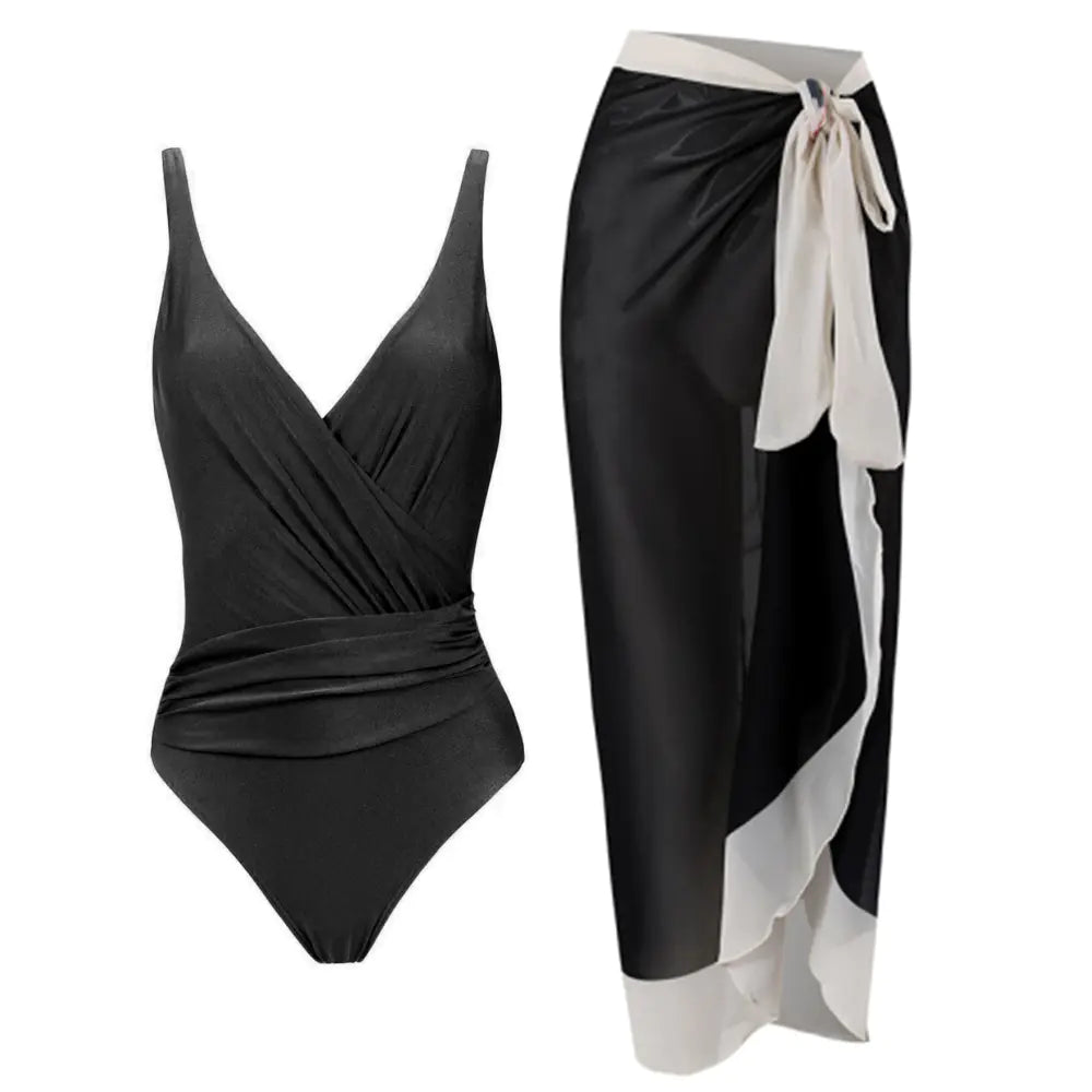 Plus Size Backless Swimsuit with Chiffon Beach Skirt