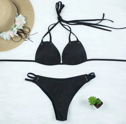 Sexy Solid Color Tie-String Bikini Set