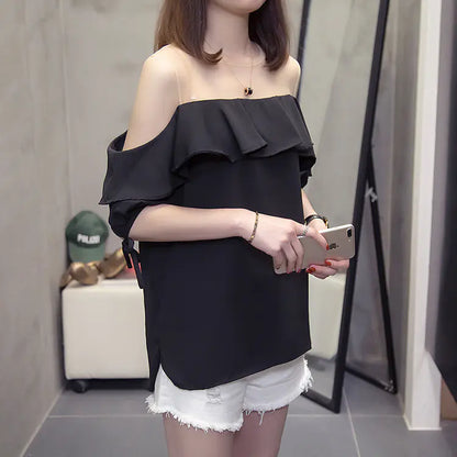 Women's Sheer Mesh  Off Shoulder Top