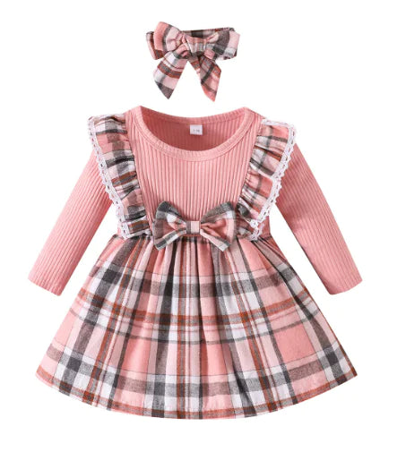 Plaid Long Sleeve Dress for Girls in Christmas Style