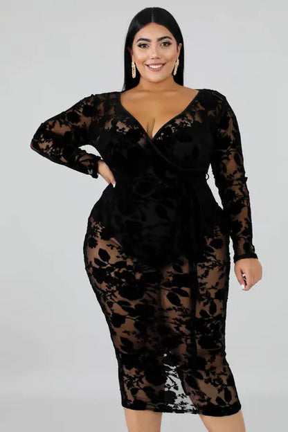 TMWEVN Plus Size Black Lace Bodycon Dress for Women