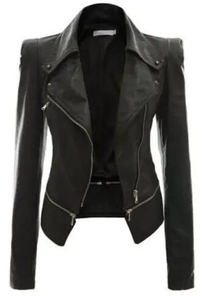 Motorcycle Leather Jacket with Zipper and Reversible Design - Trendy Attic Store01