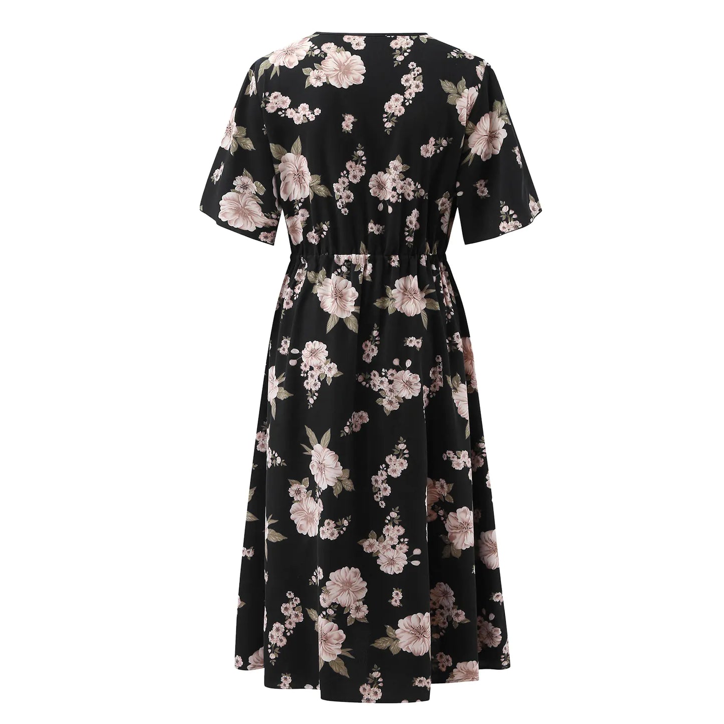 Plus Size Floral Print V-Neck Short Sleeve Dress