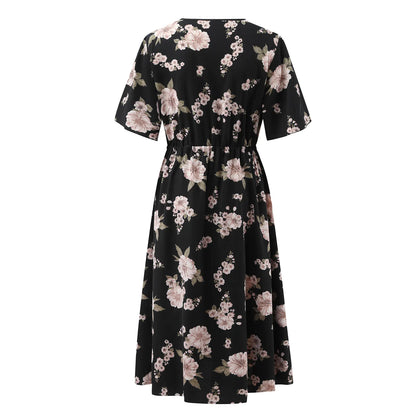Plus Size Floral Print V-Neck Short Sleeve Dress