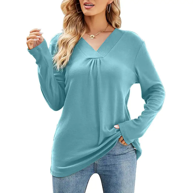 Women's Loose Fit V Neck Long Sleeve T-Shirt