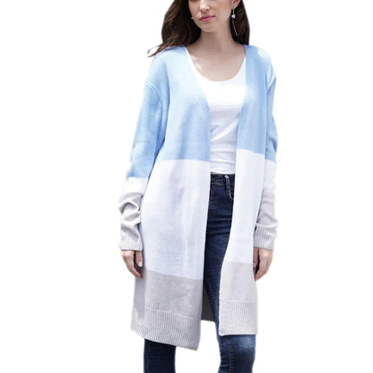 Striped Knit Long Cardigan Sweater for Women