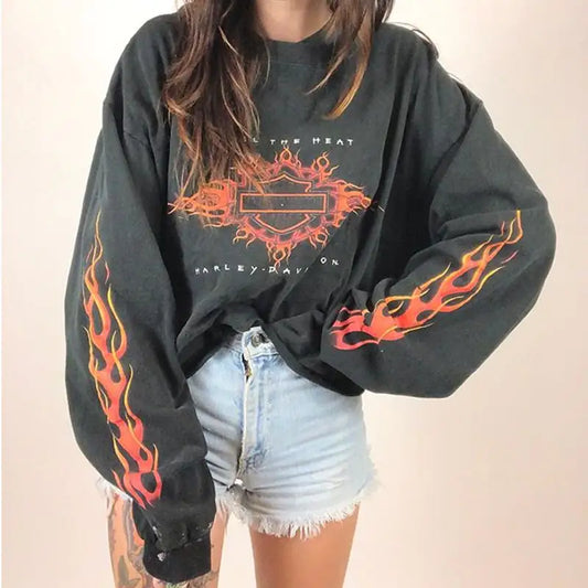 Women's Round Neck Printed Long Sleeve Sweater