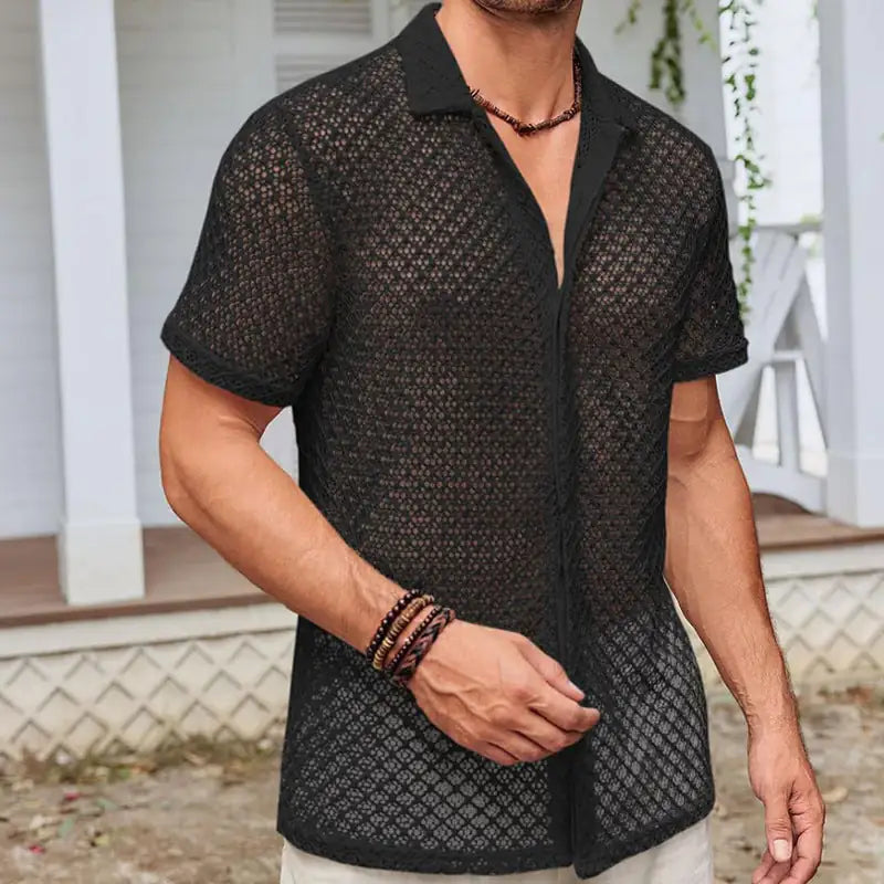 Summer Mesh Short Sleeve Shirt  Men Clothing