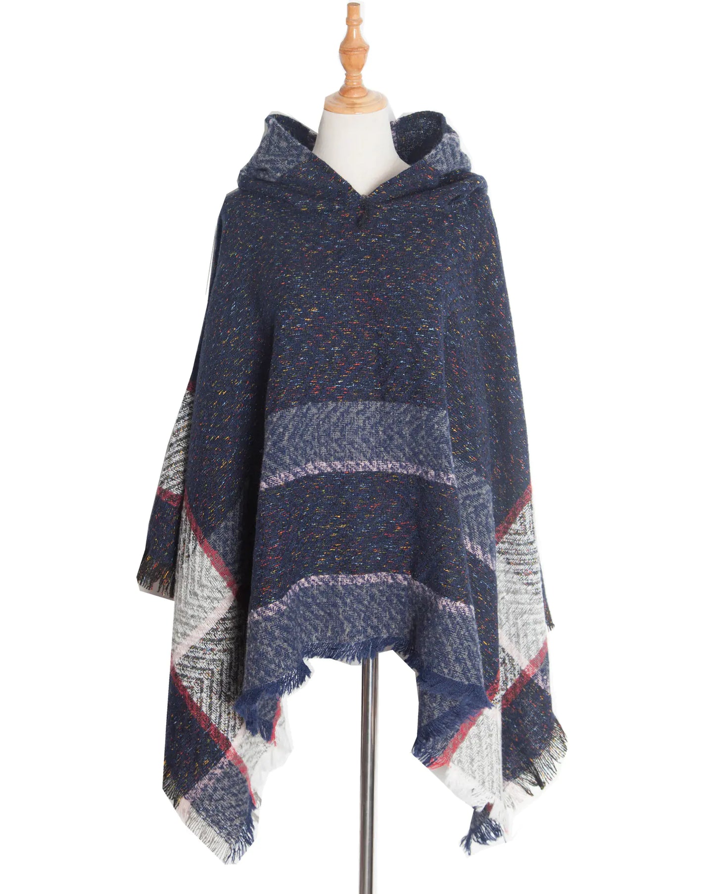 2022 Women's Hooded Houndstooth Cape Poncho