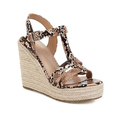 Large Snake Print Wedge Platform High Heel Sandals - Trendy Attic Store01