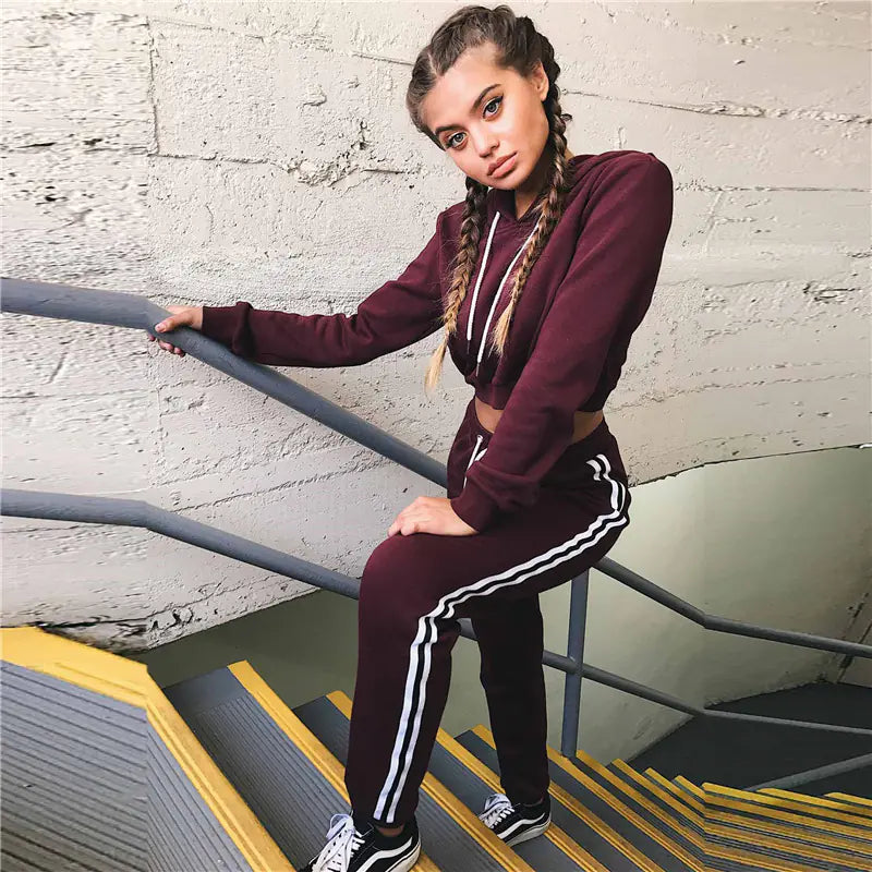 Cropped Hoodie Sports Set with Sweatshirt