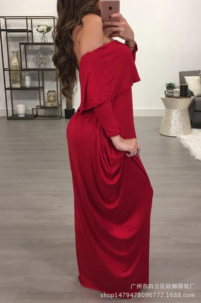 Off-Shoulder Ruffled Long Sleeve Dress for Women