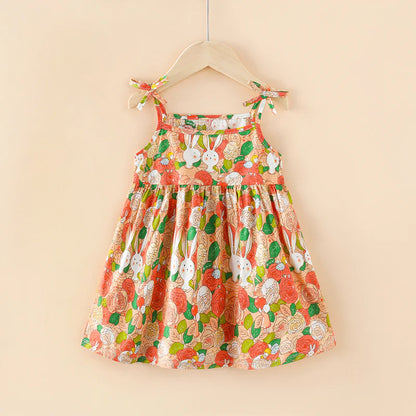 Floral Print Suspender Skirt for Girls