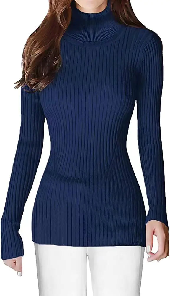 Fashionable Turtleneck Ribbed Sweater for Women