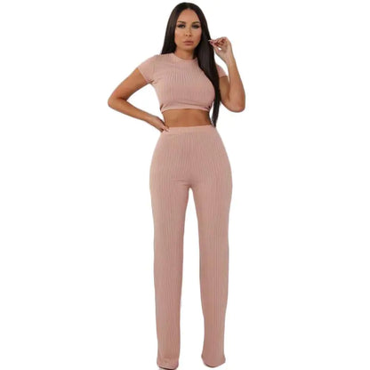 High Elastic Cotton Wide Leg Pants Two-Piece Set - Trendy Attic Store01