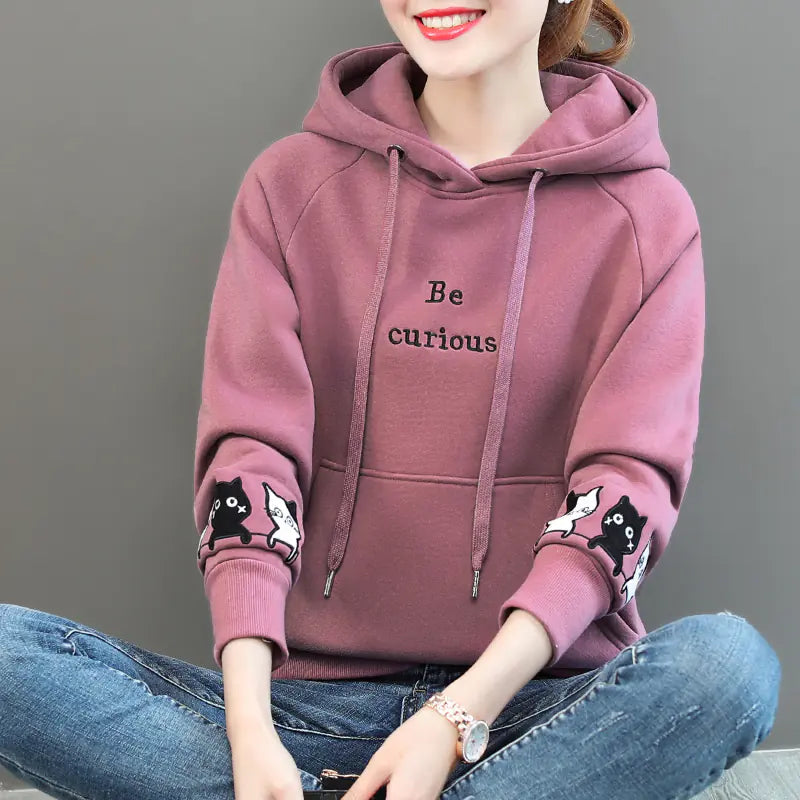 Fleece-Lined Thick Hooded Sweatshirt for Women