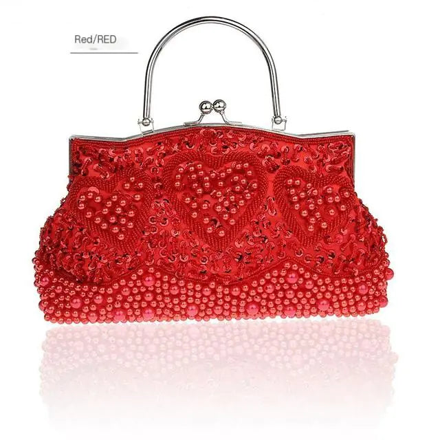 Gray Beaded Sequined Embroidery Shoulder Bag Clutch