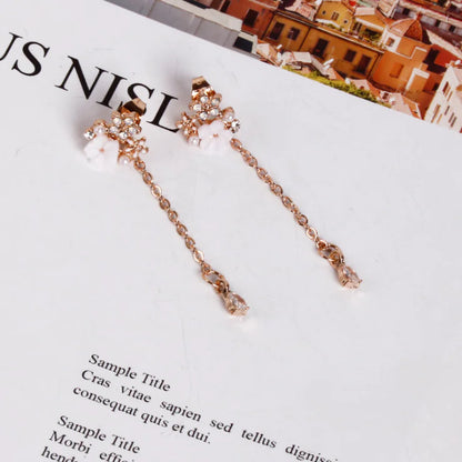 Long Rhinestone Snowflake Earrings with 925 Silver Pins