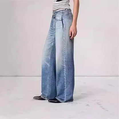 Retro Mid-waist Women's Jeans Loose Wide-leg Plus Size Straight-leg Pants - Trendy Attic Store01