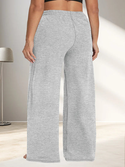 Plus Size Wide Leg  European Fit Straight Pockets Loose Elastic Waist Pants