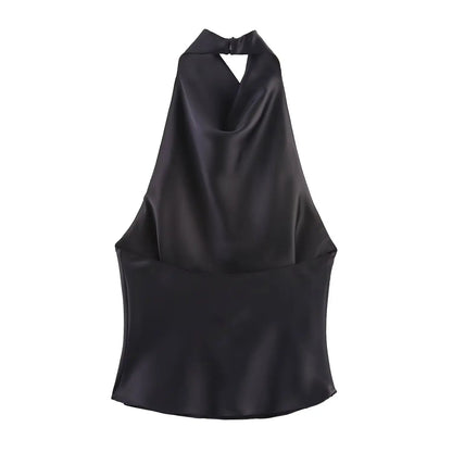 Sexy Elegant Halter  Backless High Solid Halter Neck Tops