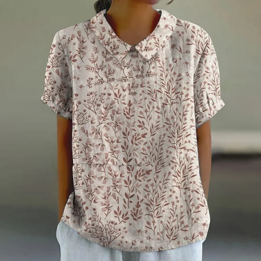 Printed  Puff Sleeve Peter Pan Collar Shirts Blouses