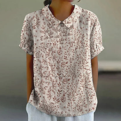 Printed  Puff Sleeve Peter Pan Collar Shirts Blouses