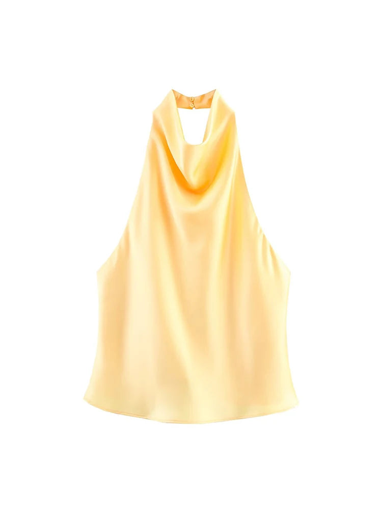 Sexy Elegant Halter  Backless High Solid Halter Neck Tops