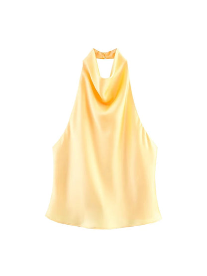 Sexy Elegant Halter  Backless High Solid Halter Neck Tops