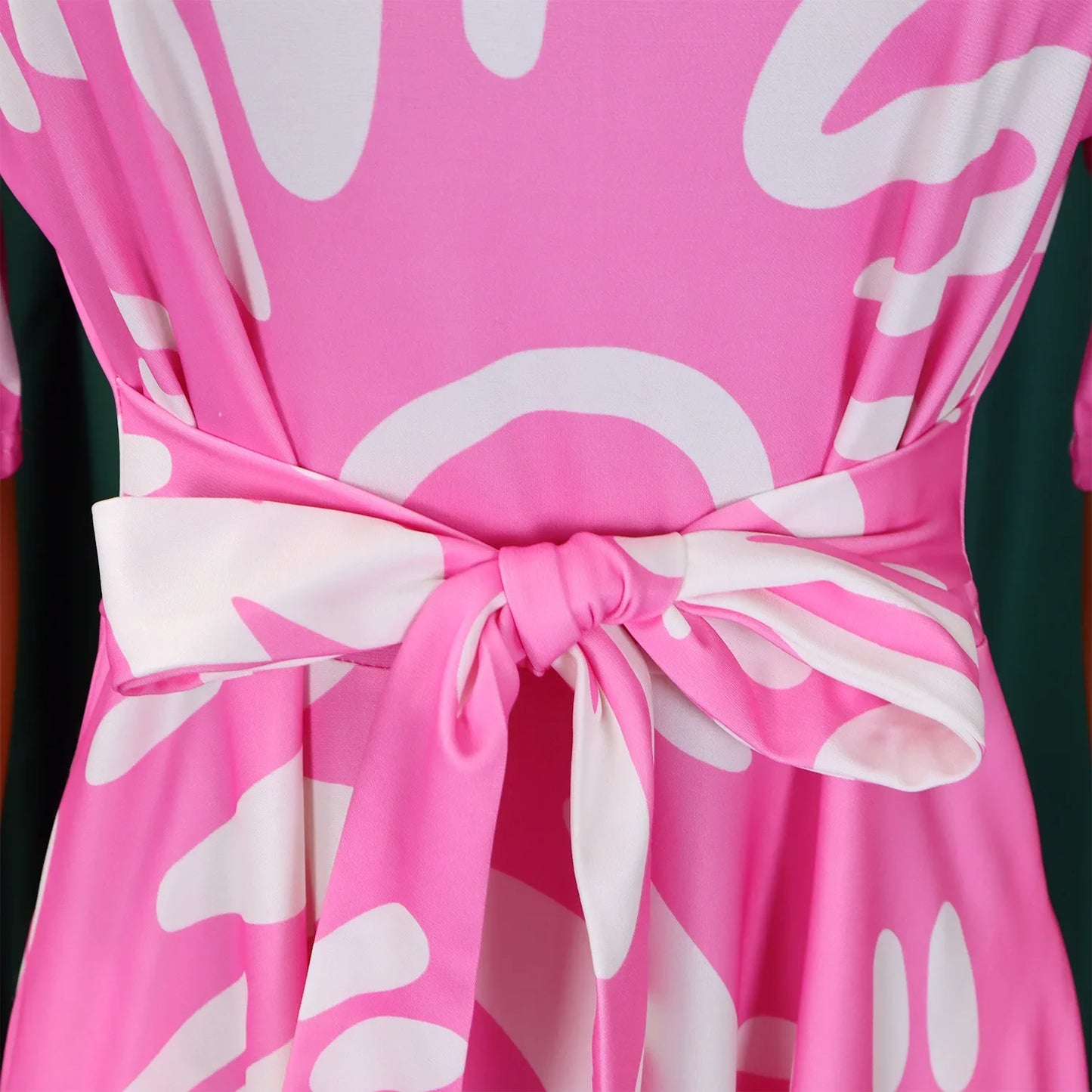 Printed Belted Dress Elegant  Knee-Length Round Neck Short Sleeve Dress