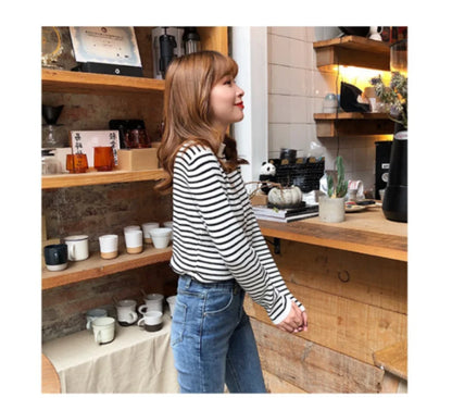 Mock Neck Pullover Long Sleeve Casual Striped Knitted Sweaters