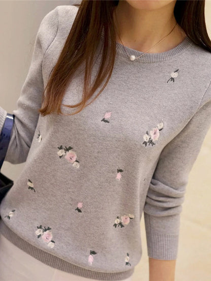 Women Embroidery Knitted  Pullover Sweater
