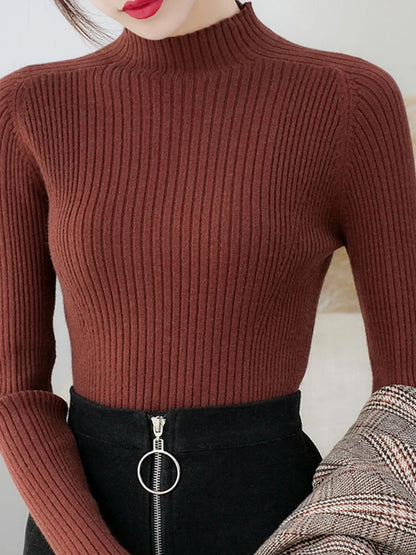 Pullover Mock Neck Long Sleeve Slim Sweater