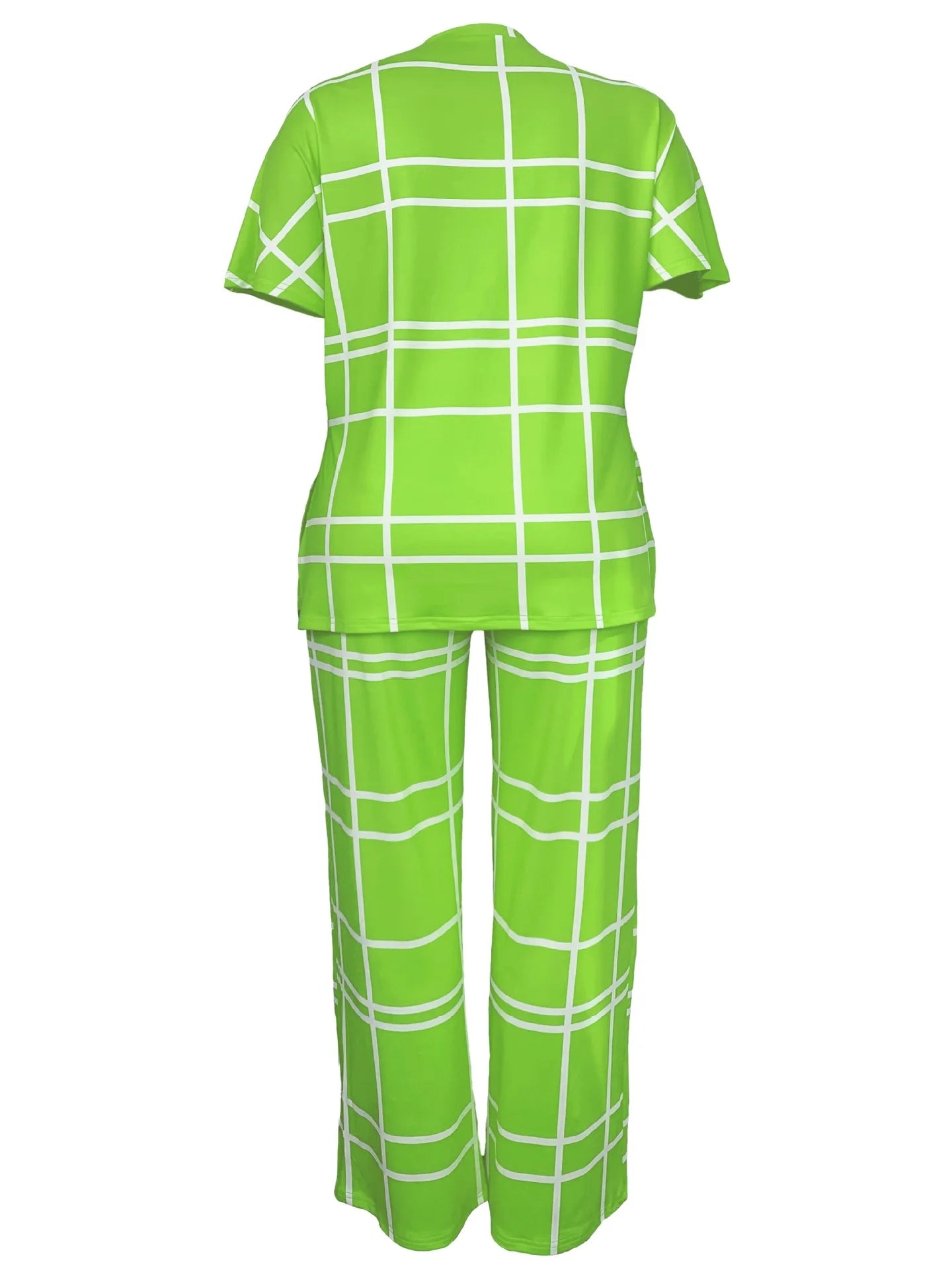 Spring Autumn New Women's Fashion Elements Striped Grid Printed Casual Round Neck Large Comfortable Two Piece Set - Trendy Attic Store01