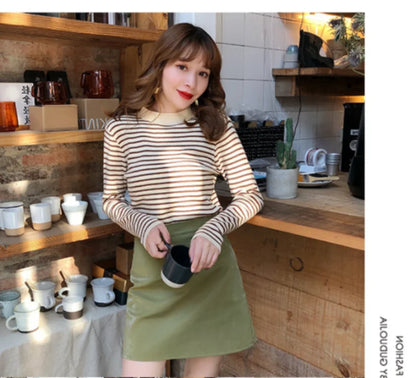 Mock Neck Pullover Long Sleeve Casual Striped Knitted Sweaters