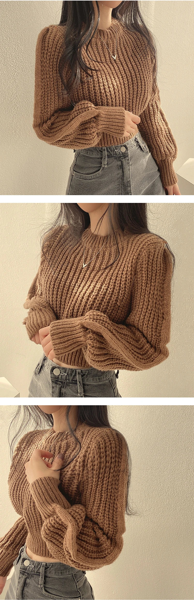 Knitwear Soft Warm Loose Vintage Lantern Long Sleeve Women Sweater
