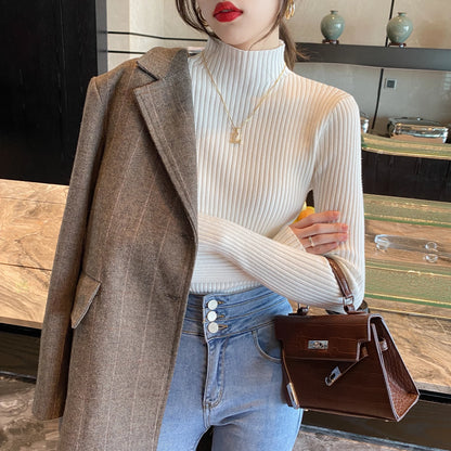 Pullover Long Sleeve Mock Neck Knitted Women Sweater