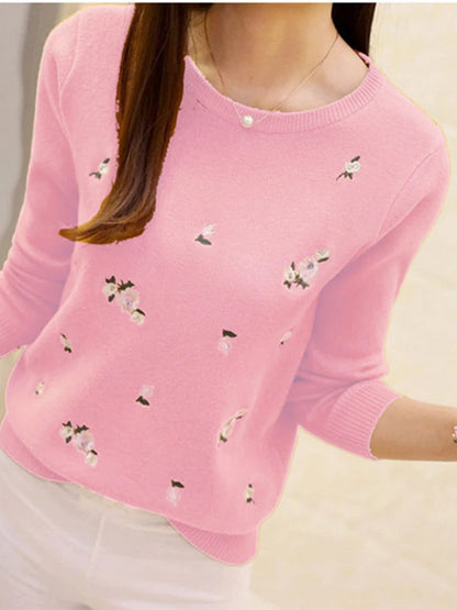 Women Embroidery Knitted  Pullover Sweater