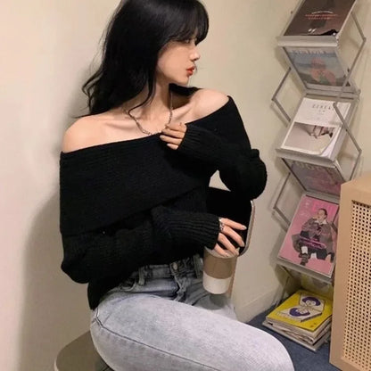 New Arriva Sexy Off-Shoulder Knit Thickened Soft Sweater Women