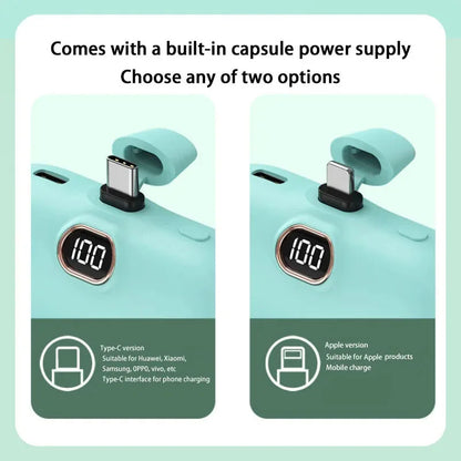 Mini Power Bank 2000/5000mAh Built Cable Portable Mobile Charger Fast Charger