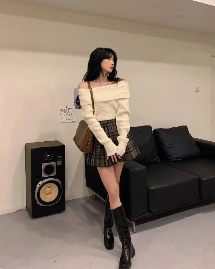 New Arriva Sexy Off-Shoulder Knit Thickened Soft Sweater Women