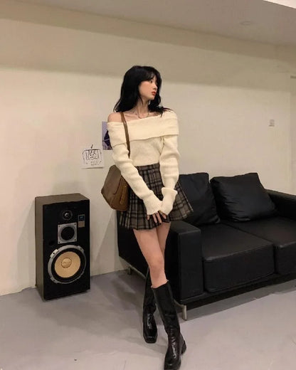 New Arriva Sexy Off-Shoulder Knit Thickened Soft Sweater Women