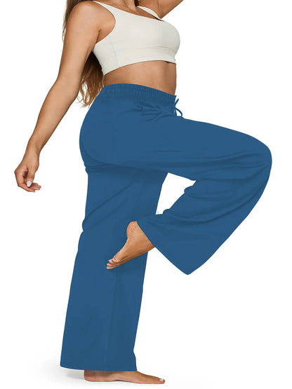 Plus Size Wide Leg  European Fit Straight Pockets Loose Elastic Waist Pants