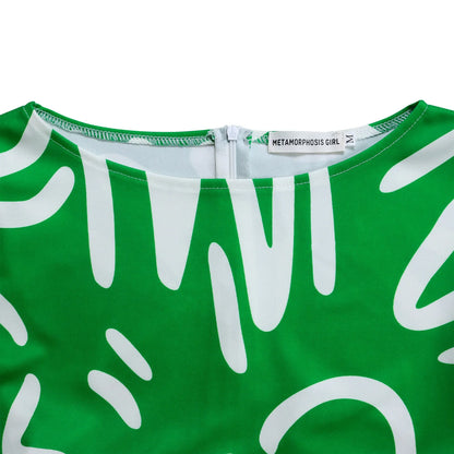 Printed Belted Dress Elegant  Knee-Length Round Neck Short Sleeve Dress