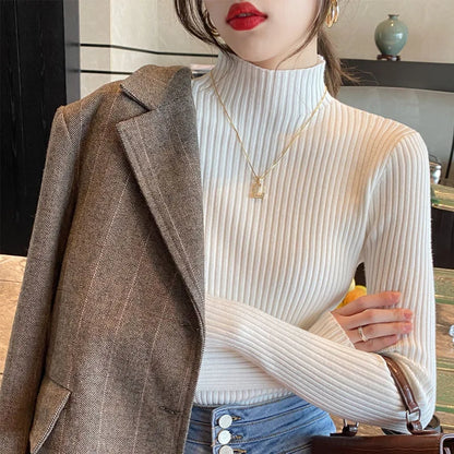 Pullover Long Sleeve Mock Neck Knitted Women Sweater