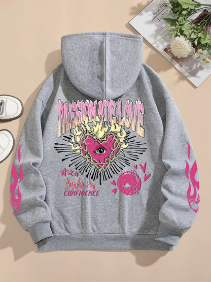 Sweatshirts Passionate Love Flame Heart Printed Hoodies